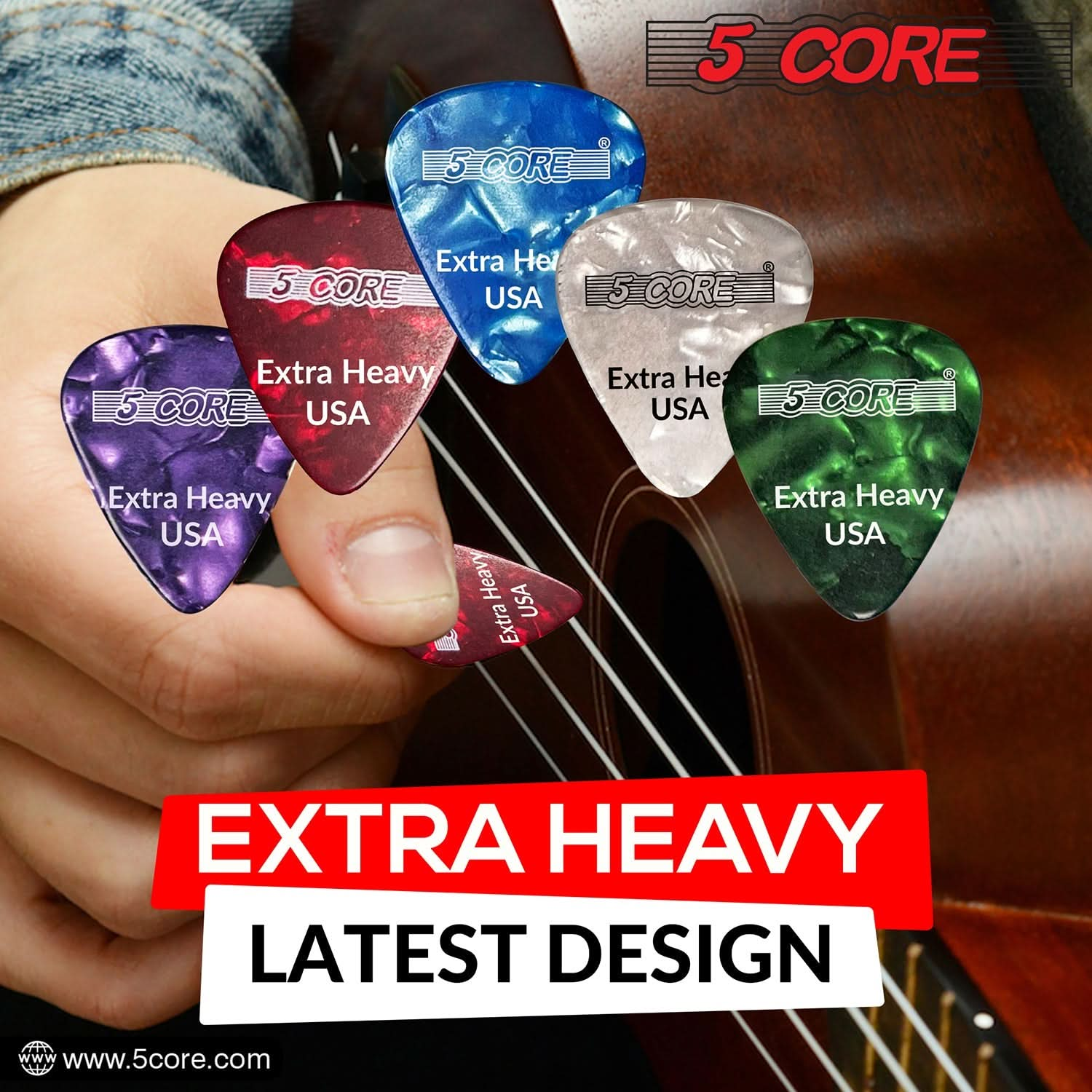 5CORE 1.2mm Celluloid Extra Heavy Guitar Pick (Red)