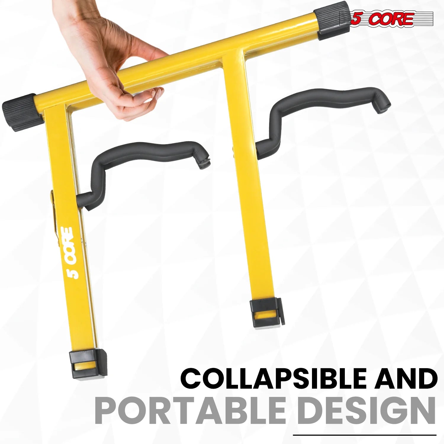 5CORE Double Guitar Stand | Adjustable & Foldable A-Frame for Acoustic & Electric Guitars (Yellow)