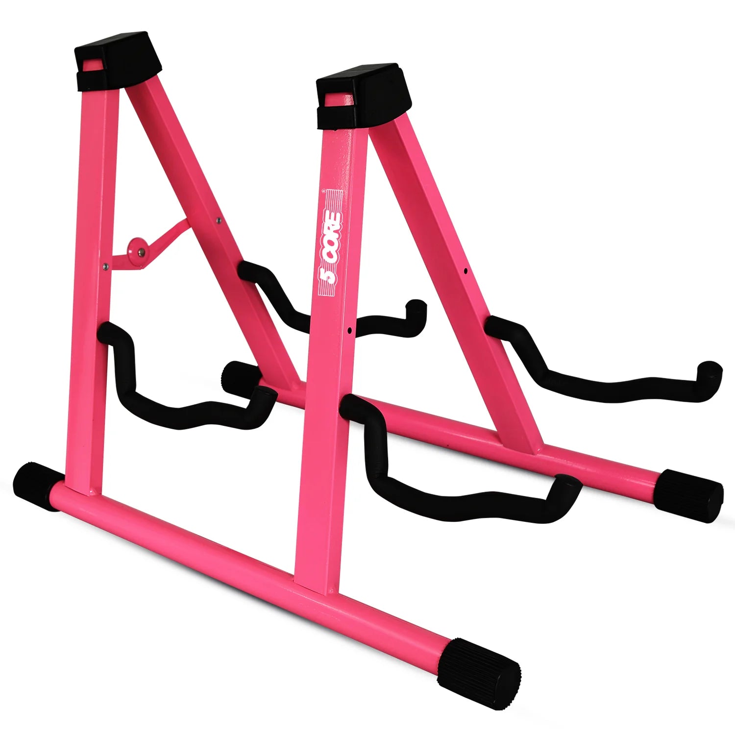 5CORE Double Guitar Stand | Adjustable & Foldable A-Frame for Acoustic & Electric Guitars (Pink)