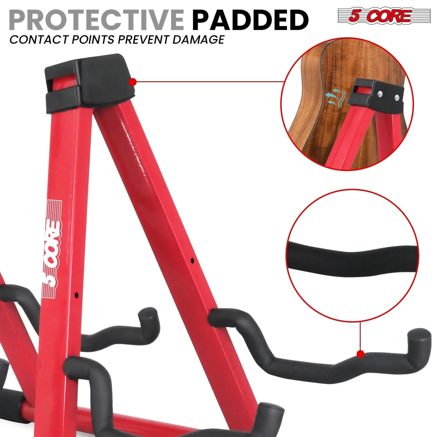 5CORE Double Guitar Stand | Adjustable & Foldable A-Frame for Acoustic & Electric Guitars (Red)