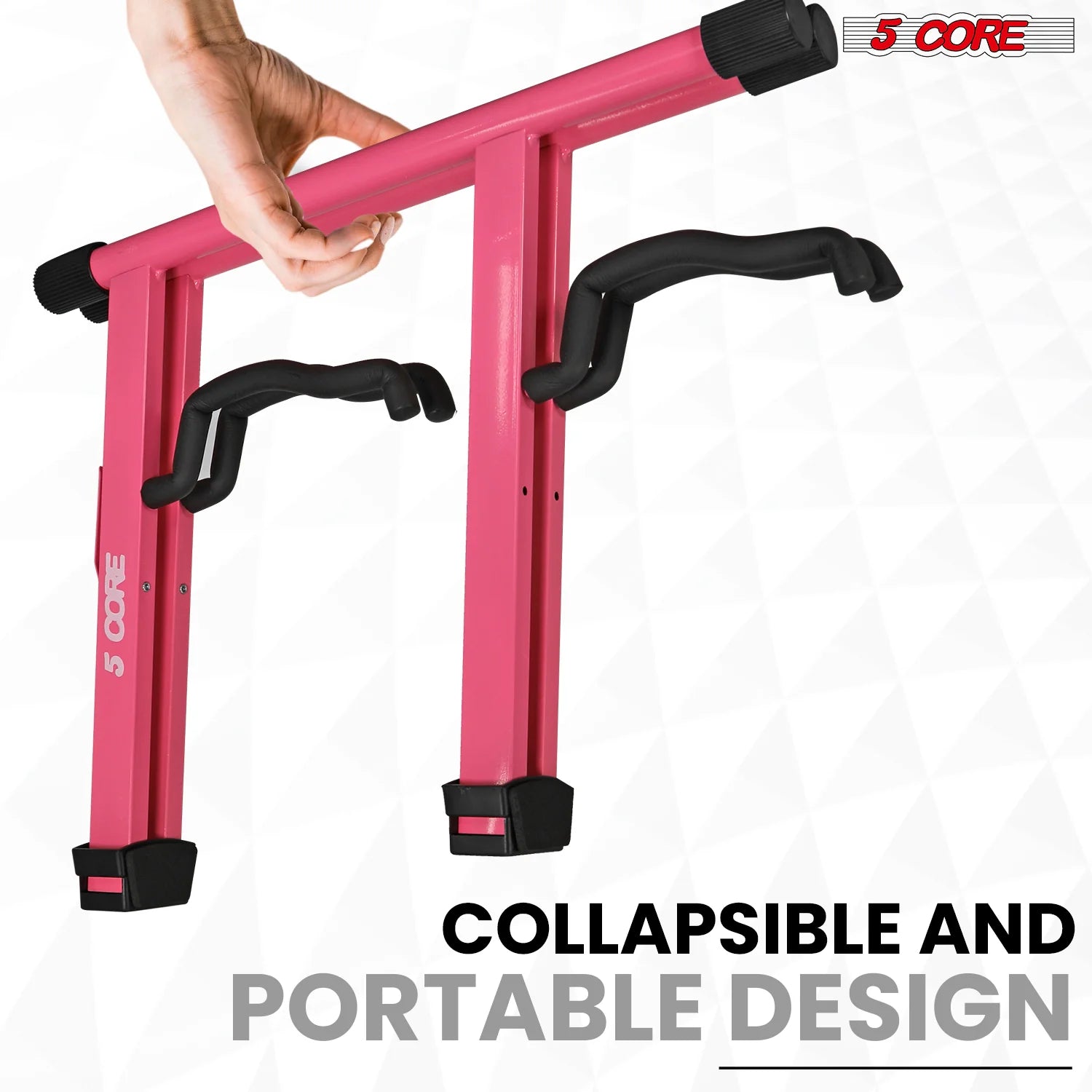 5CORE Double Guitar Stand | Adjustable & Foldable A-Frame for Acoustic & Electric Guitars (Pink)