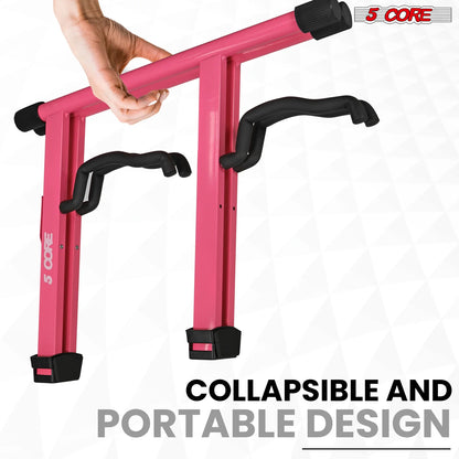 5CORE Double Guitar Stand | Adjustable & Foldable A-Frame for Acoustic & Electric Guitars (Pink)