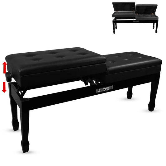 5CORE Adjustable Duet Piano Bench with Storage – Wooden Keyboard Stool for Adults & Kids (Black)