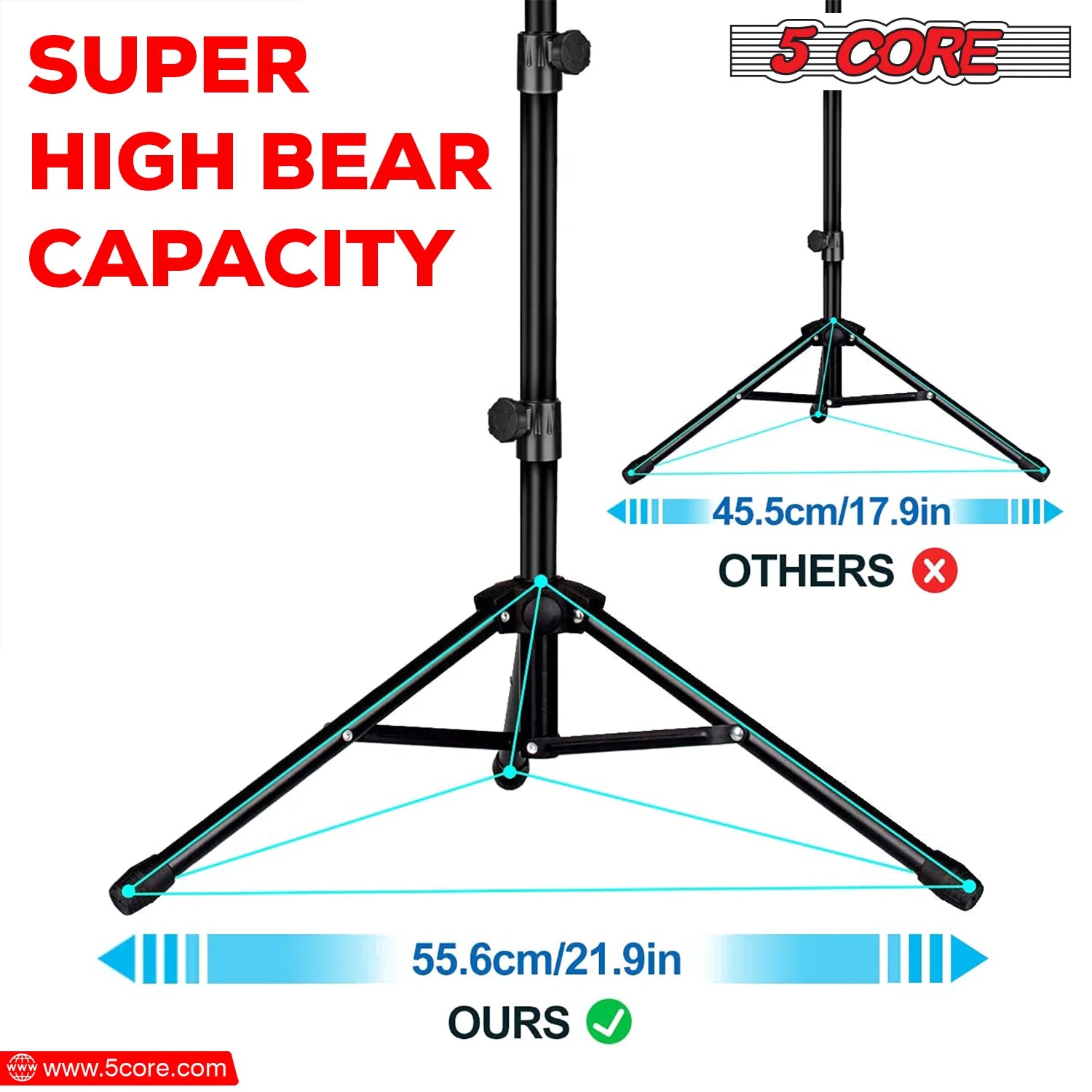 5Core Music Stand for Sheet Music Portablr Folding Tripod + Detachable Mic Holder