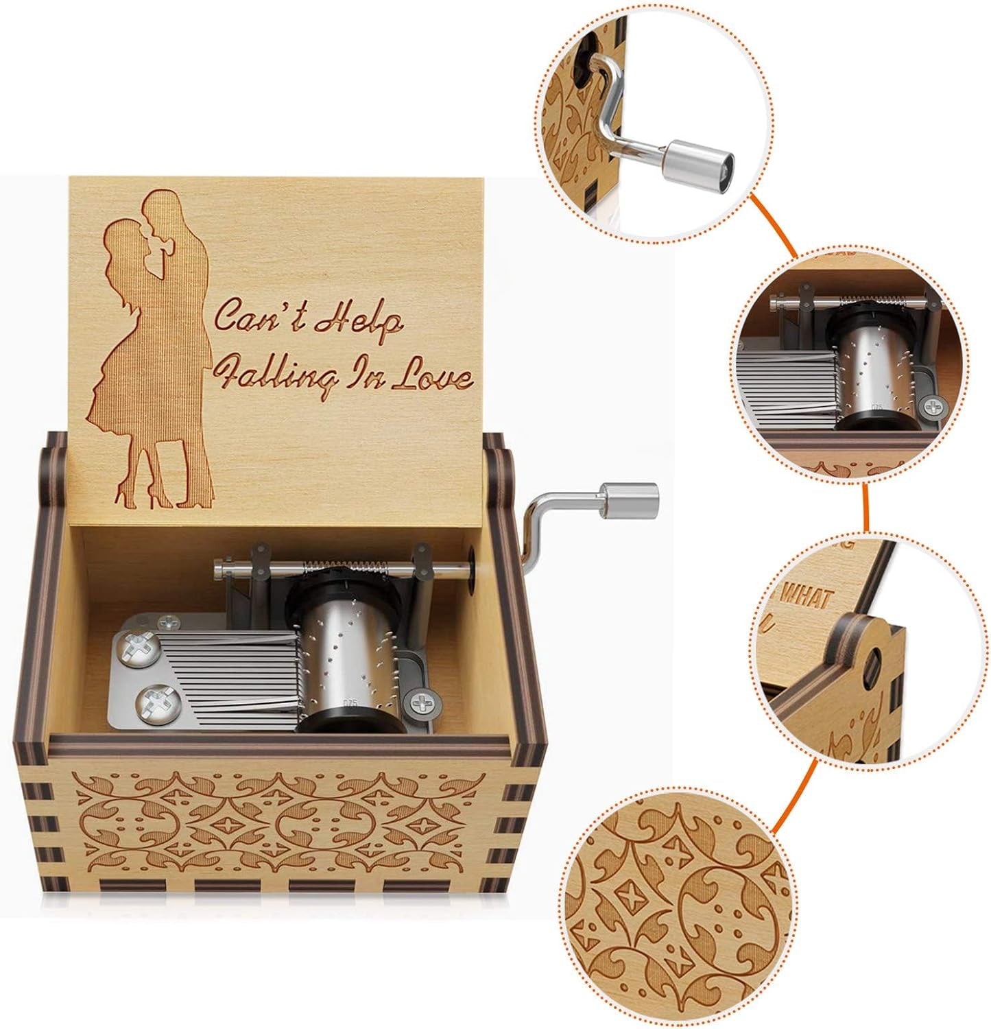 Can't Help Falling In Love Engraved Wooden Music Box – Hand Crank Classic Gift 