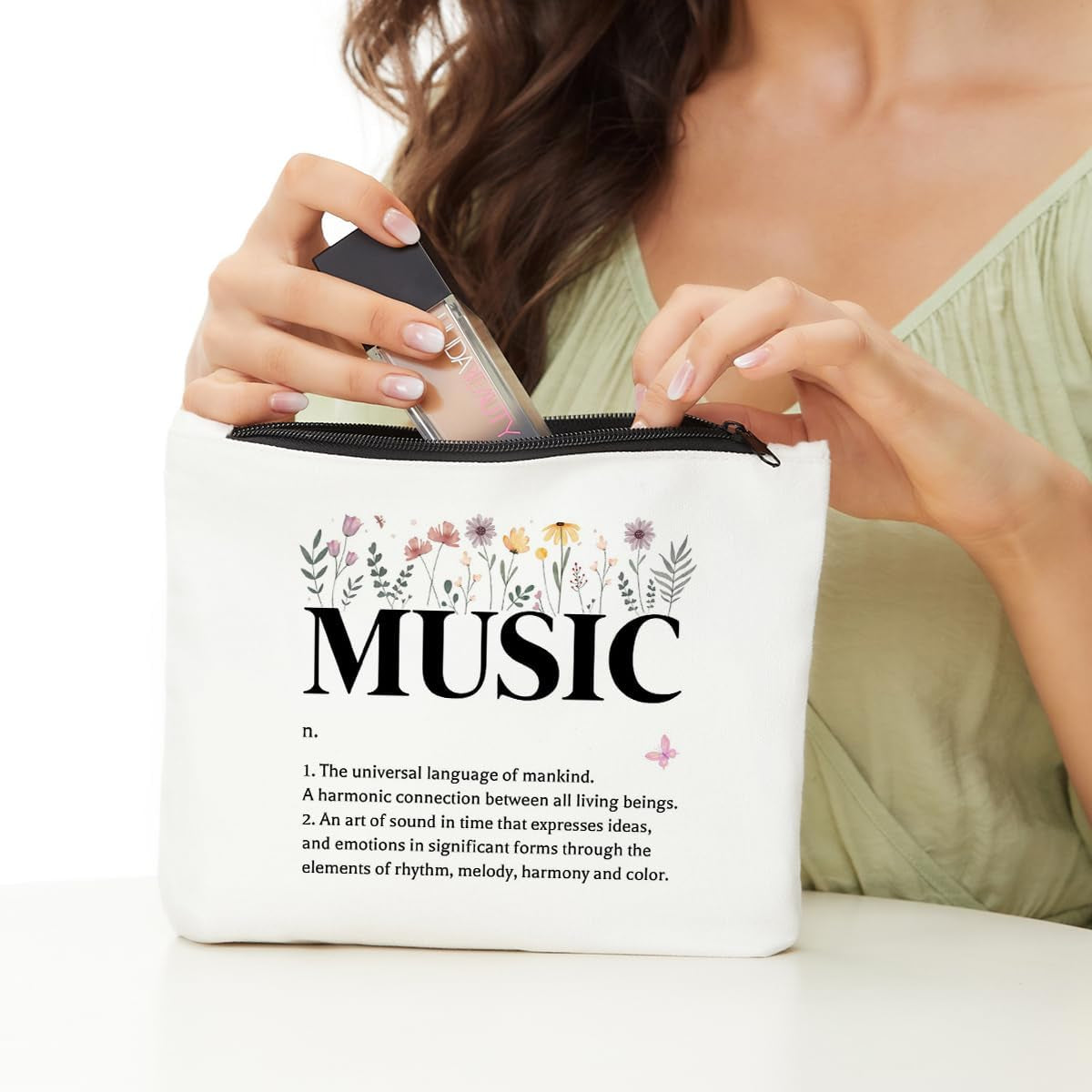 Inspirational Music Definition Cosmetic Bag, Music Gifts Makeup Bag, Cool Gifts for Music Lovers, Music Teacher Gifts, Birthday Appreciation Gifts for Women Musician Friends Coworker Music Lovers