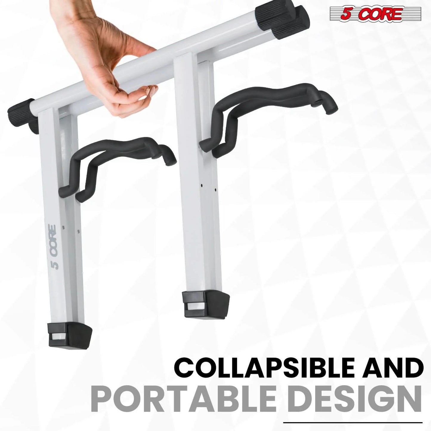 5CORE Double Guitar Stand | Adjustable & Foldable A-Frame for Acoustic & Electric Guitars (White)