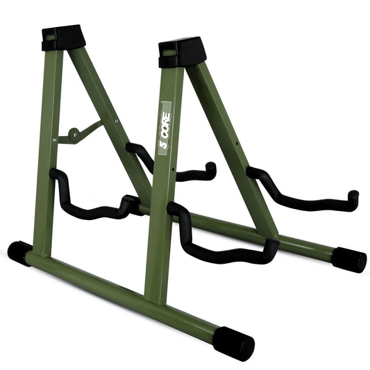 5CORE Double Guitar Stand | Adjustable & Foldable A-Frame for Acoustic & Electric Guitars (Camo Green)