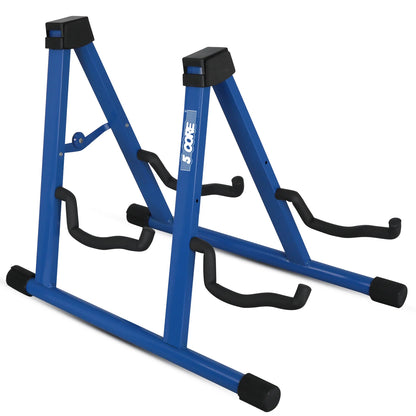 5CORE Double Guitar Stand | Adjustable & Foldable A-Frame for Acoustic & Electric Guitars (Blue)