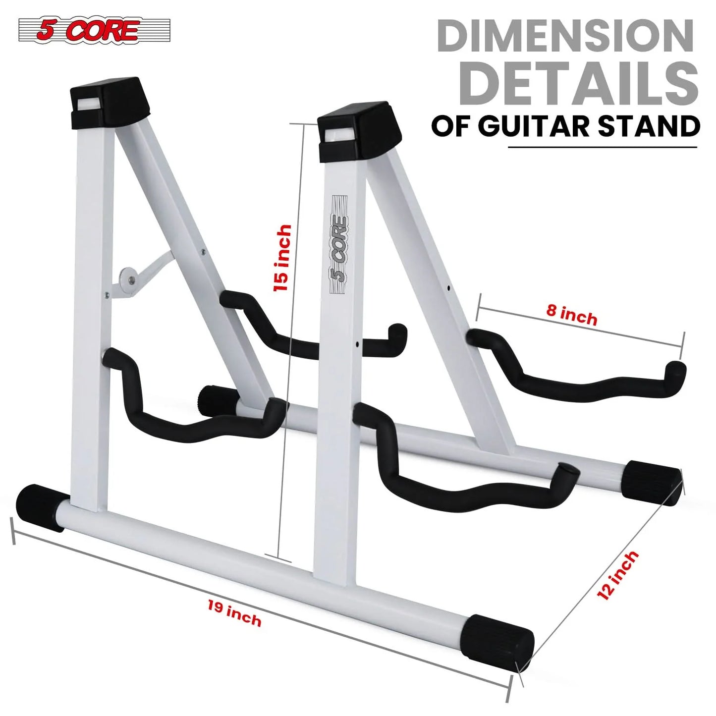 5CORE Double Guitar Stand | Adjustable & Foldable A-Frame for Acoustic & Electric Guitars (White)