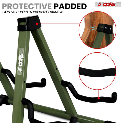 5CORE Double Guitar Stand | Adjustable & Foldable A-Frame for Acoustic & Electric Guitars (Camo Green)