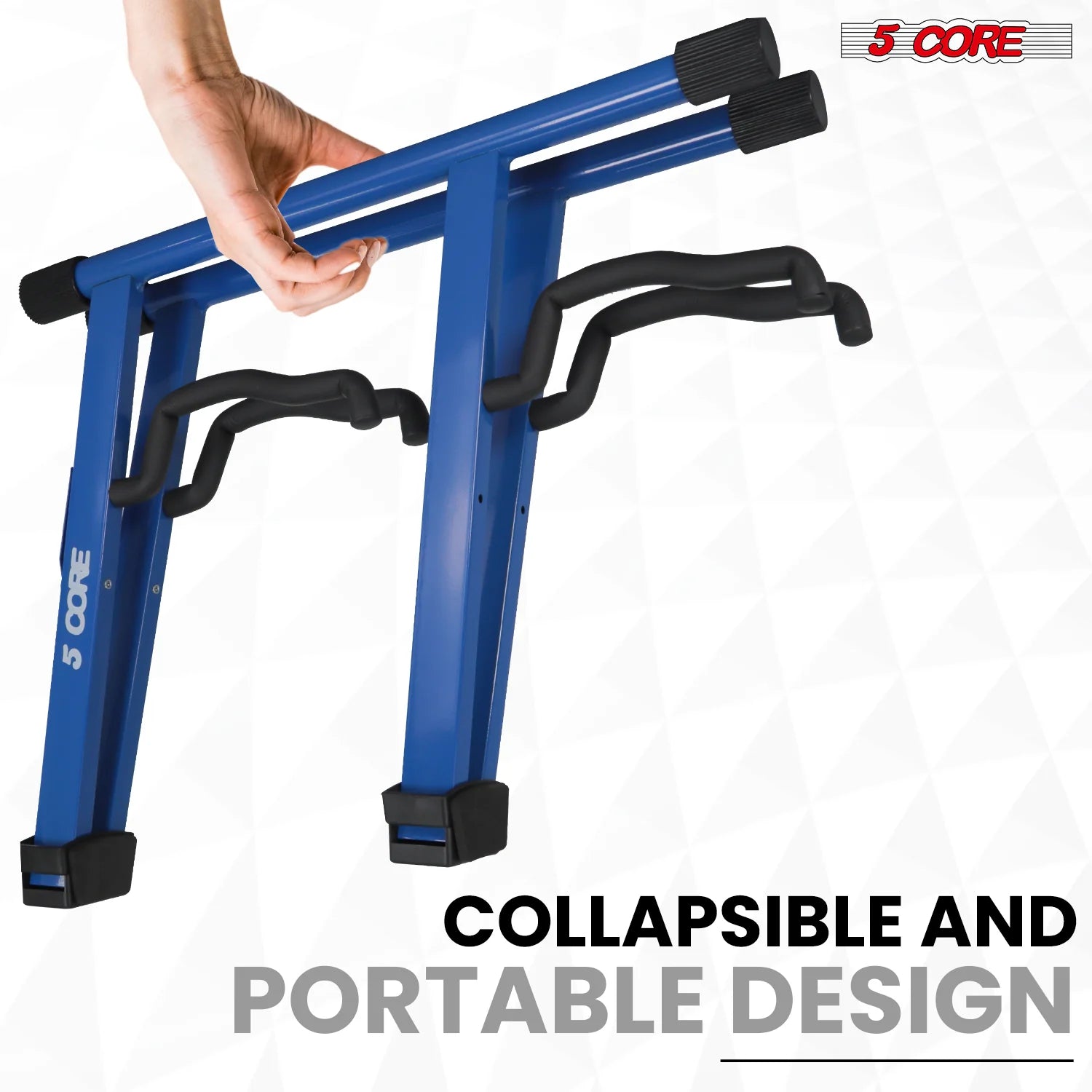 5CORE Double Guitar Stand | Adjustable & Foldable A-Frame for Acoustic & Electric Guitars (Blue)