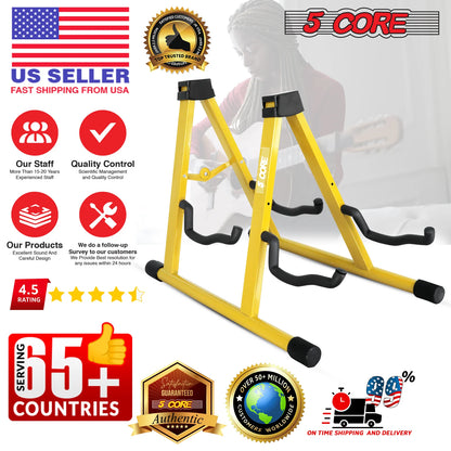 5CORE Double Guitar Stand | Adjustable & Foldable A-Frame for Acoustic & Electric Guitars (Yellow)