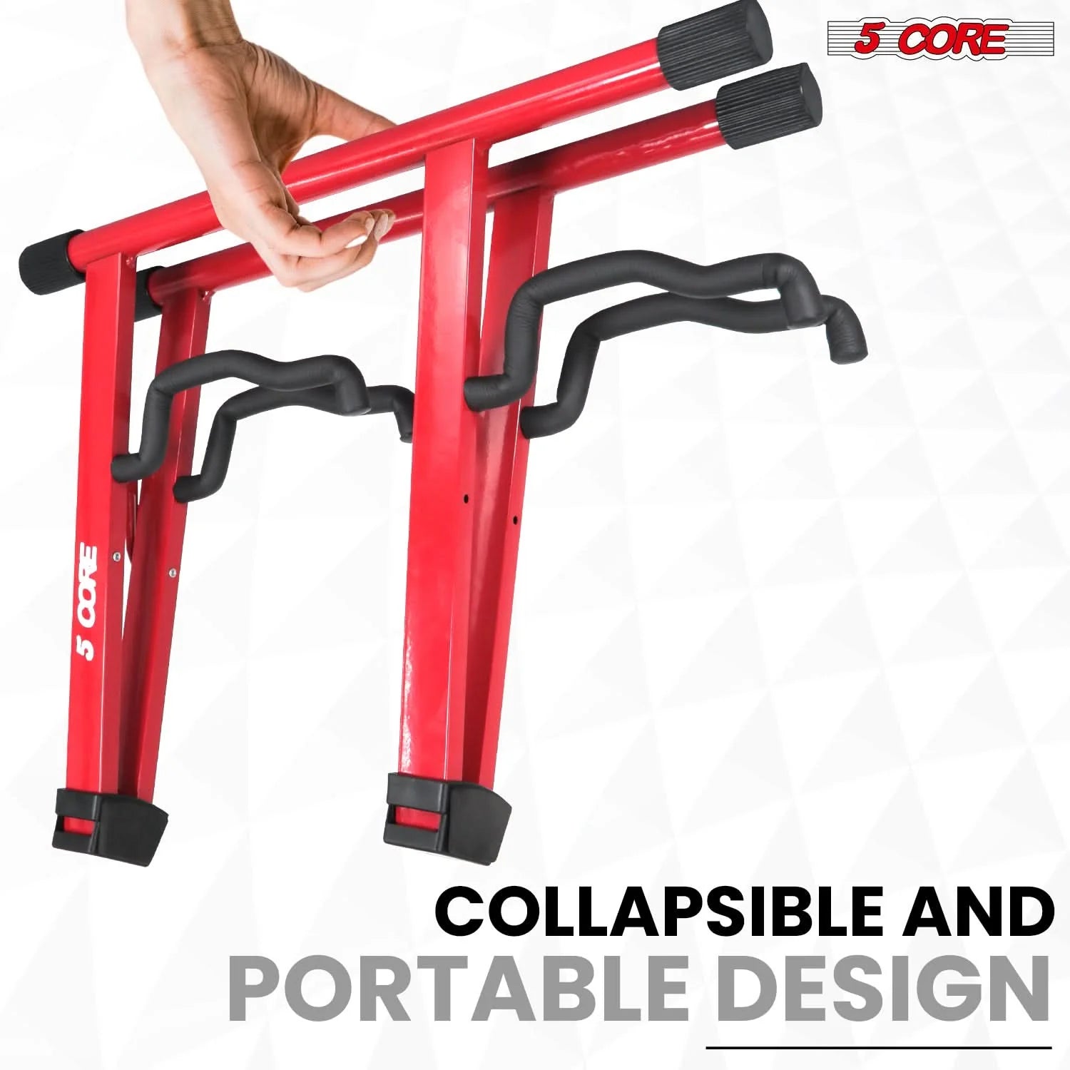 5CORE Double Guitar Stand | Adjustable & Foldable A-Frame for Acoustic & Electric Guitars (Red)