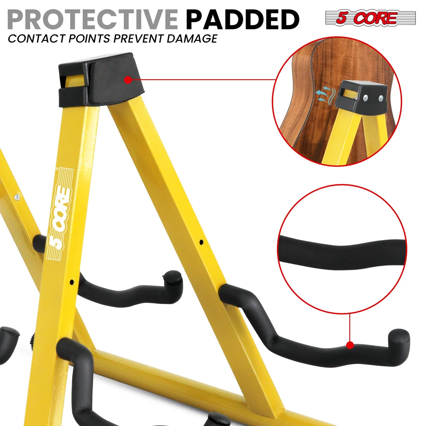 5CORE Double Guitar Stand | Adjustable & Foldable A-Frame for Acoustic & Electric Guitars (Yellow)