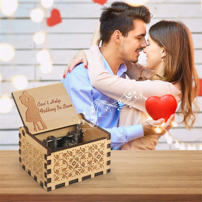 Can't Help Falling In Love Engraved Wooden Music Box – Hand Crank Classic Gift 