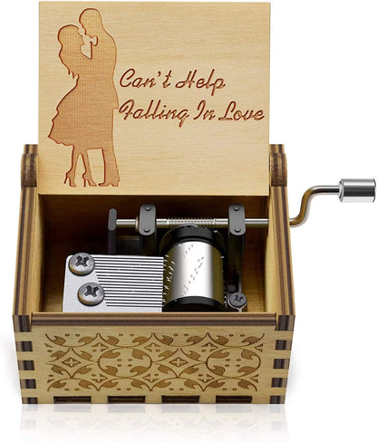 Can't Help Falling In Love Engraved Wooden Music Box – Hand Crank Classic Gift 