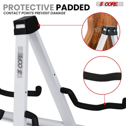 5CORE Double Guitar Stand | Adjustable & Foldable A-Frame for Acoustic & Electric Guitars (White)