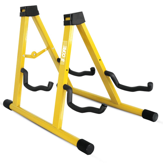 5CORE Double Guitar Stand | Adjustable & Foldable A-Frame for Acoustic & Electric Guitars (Yellow)