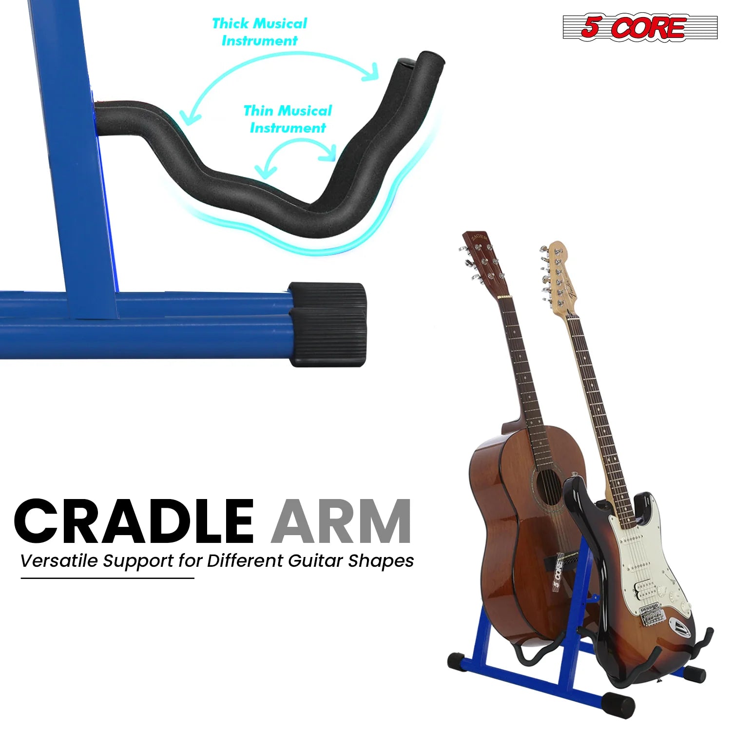 5CORE Double Guitar Stand | Adjustable & Foldable A-Frame for Acoustic & Electric Guitars (Blue)