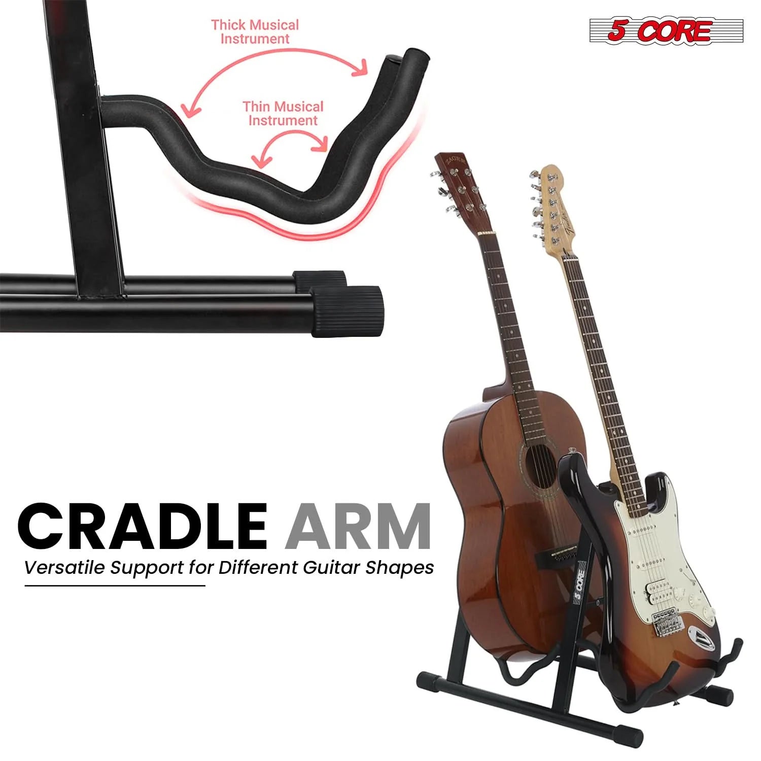 5CORE Double Guitar Stand | Adjustable & Foldable A-Frame for Acoustic & Electric Guitars (Black)