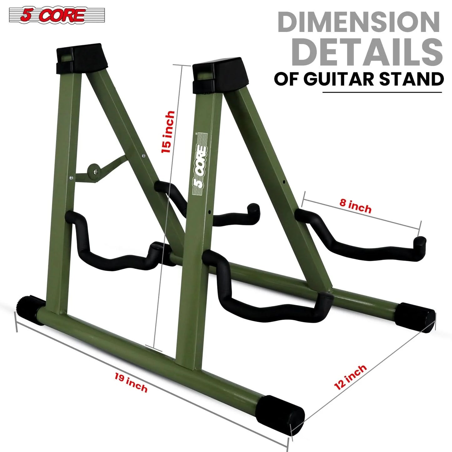 5CORE Double Guitar Stand | Adjustable & Foldable A-Frame for Acoustic & Electric Guitars (Camo Green)