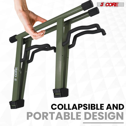 5CORE Double Guitar Stand | Adjustable & Foldable A-Frame for Acoustic & Electric Guitars (Camo Green)