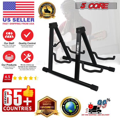 5CORE Double Guitar Stand | Adjustable & Foldable A-Frame for Acoustic & Electric Guitars (Black)