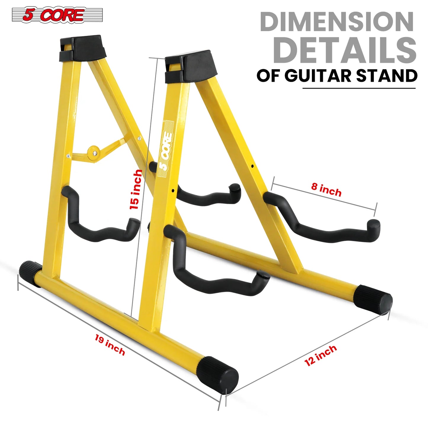 5CORE Double Guitar Stand | Adjustable & Foldable A-Frame for Acoustic & Electric Guitars (Yellow)