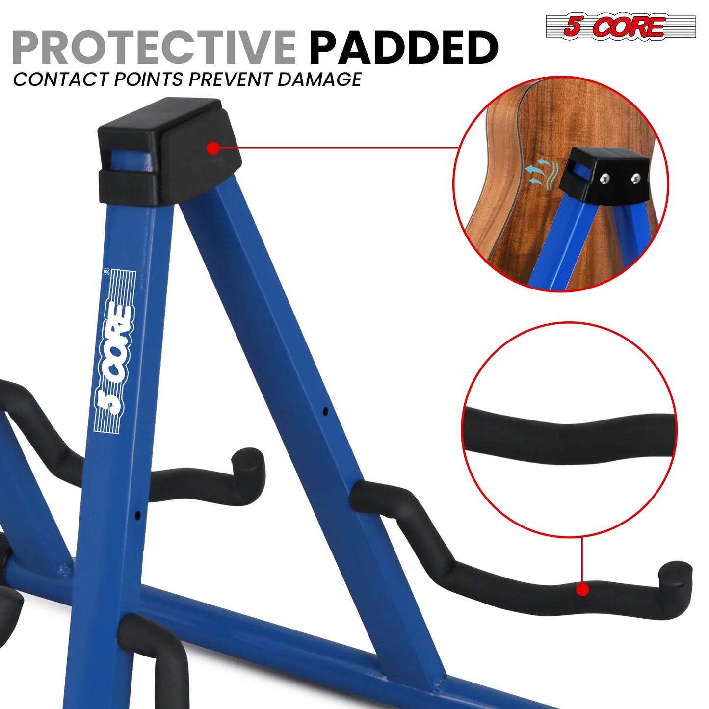 5CORE Double Guitar Stand | Adjustable & Foldable A-Frame for Acoustic & Electric Guitars (Blue)