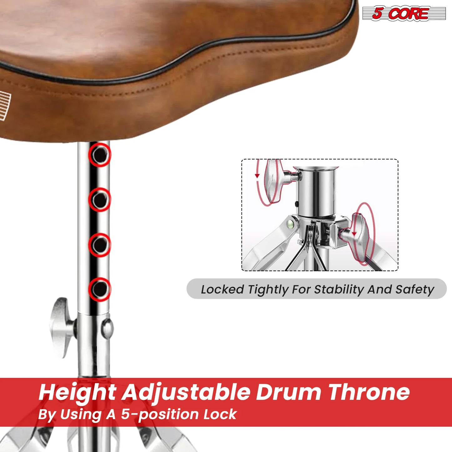 5Core Drum Throne Padded Guitar Stool Adjustable Drummer Seat for Adults and Kids