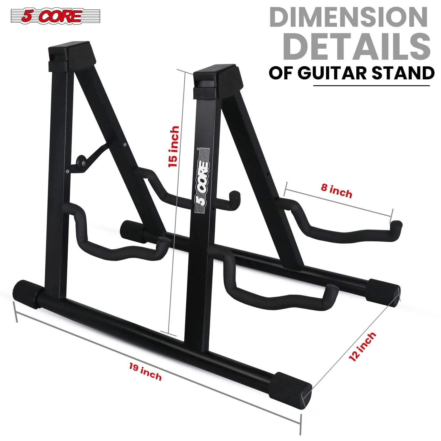 5CORE Double Guitar Stand | Adjustable & Foldable A-Frame for Acoustic & Electric Guitars (Black)