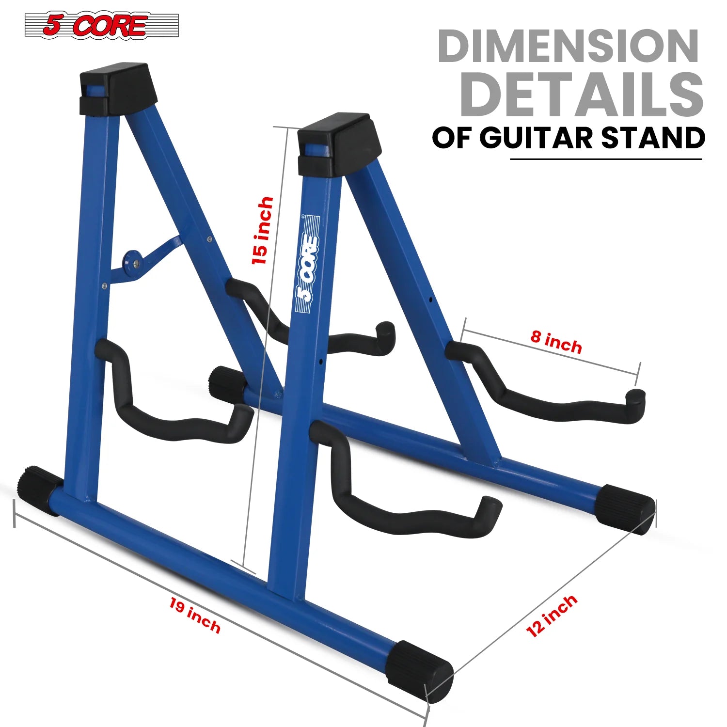 5CORE Double Guitar Stand | Adjustable & Foldable A-Frame for Acoustic & Electric Guitars (Blue)