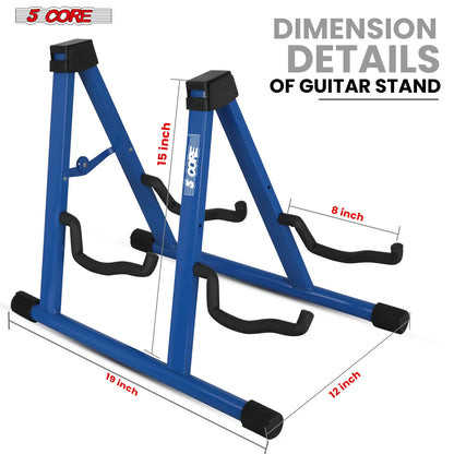 5CORE Double Guitar Stand | Adjustable & Foldable A-Frame for Acoustic & Electric Guitars (Blue)