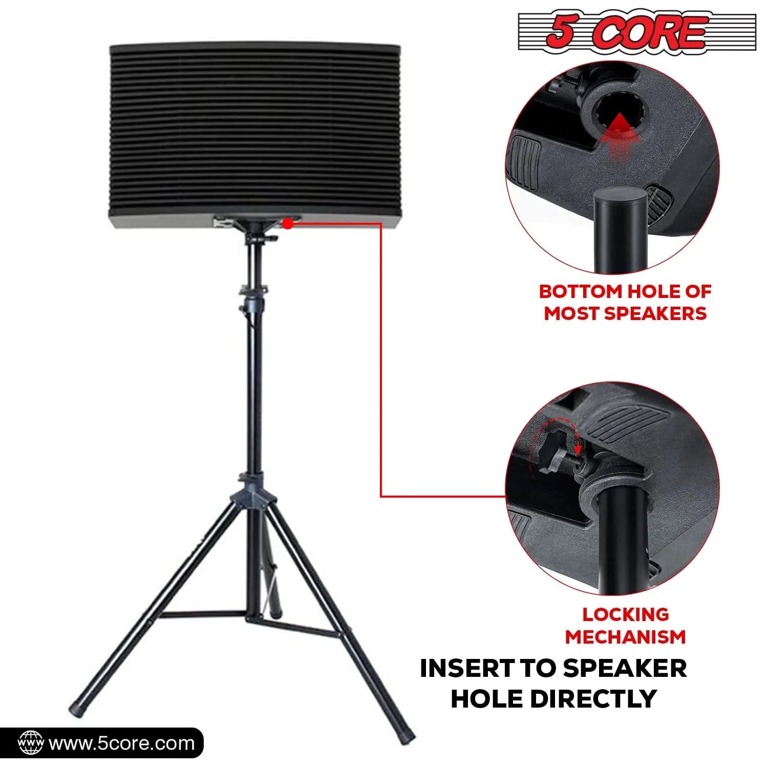 5Core Speaker Stand Tripod Tall Adjustable 72 Inch DJ Studio Monitor Stands Pole Mount BLACK