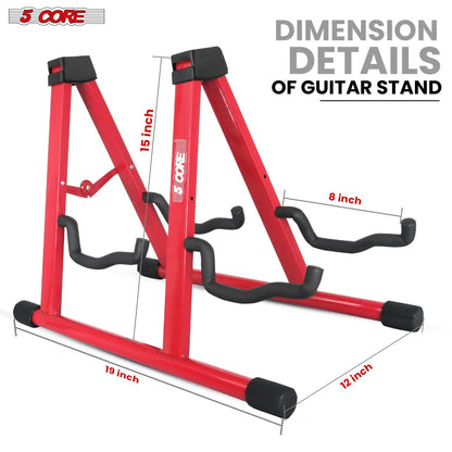 5CORE Double Guitar Stand | Adjustable & Foldable A-Frame for Acoustic & Electric Guitars (Red)