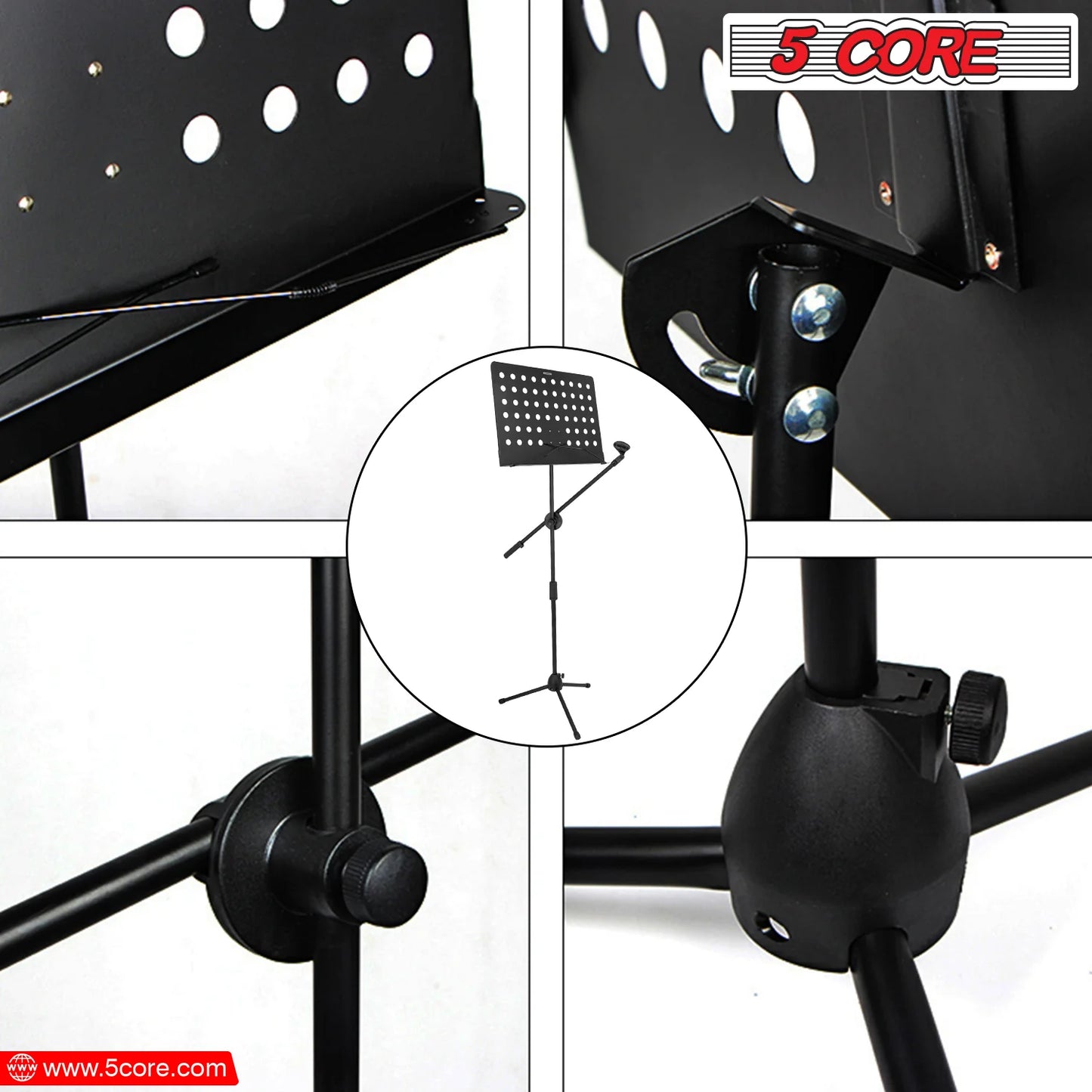 5Core Music Stand for Sheet Music Portablr Folding Tripod + Detachable Mic Holder